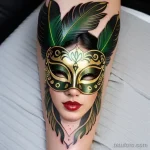 venetian mask tattoo with gold and green highlights tatufoto.com 241