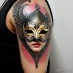 venetian mask tattoo with gold and silver details tatufoto.com 248