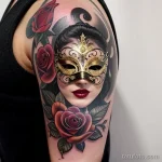 venetian mask tattoo with roses tatufoto.com 257