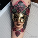 venetian mask tattoo with roses tatufoto.com 258