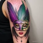 vibrant venetian mask tattoo with feathers tatufoto.com 266