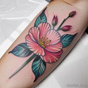 watercolor carnation tattoo with splashes of blue tatufoto.com 354