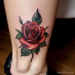 woman with a classic rose tattoo on her ankle, slightly faded tatufoto.com 085