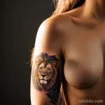 woman with a diamond tattoo on her wrist, symbolizing strength and clarity, holding her hand softly to her chest tattoo lion, on tatufoto.com 221