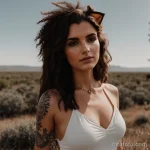 woman with a small cross tattoo on her collarbone, symbolizing faith, standing in a serene landscape tattoo lion, on neck sexy g tatufoto.com 237