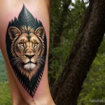 woman with an arrow tattoo on her ankle, symbolizing forward movement, standing on a mountain path tattoo lion, on neck sexy gir tatufoto.com 218