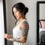 young woman standing in front of a mirror tatufoto.com 100