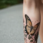 Татуировки эскортниц - A sophisticated woman with long hair, wearing a cocktail dress, with a butterfly tattoo visible on her ankle, highly detailed, u tatufoto.com 071