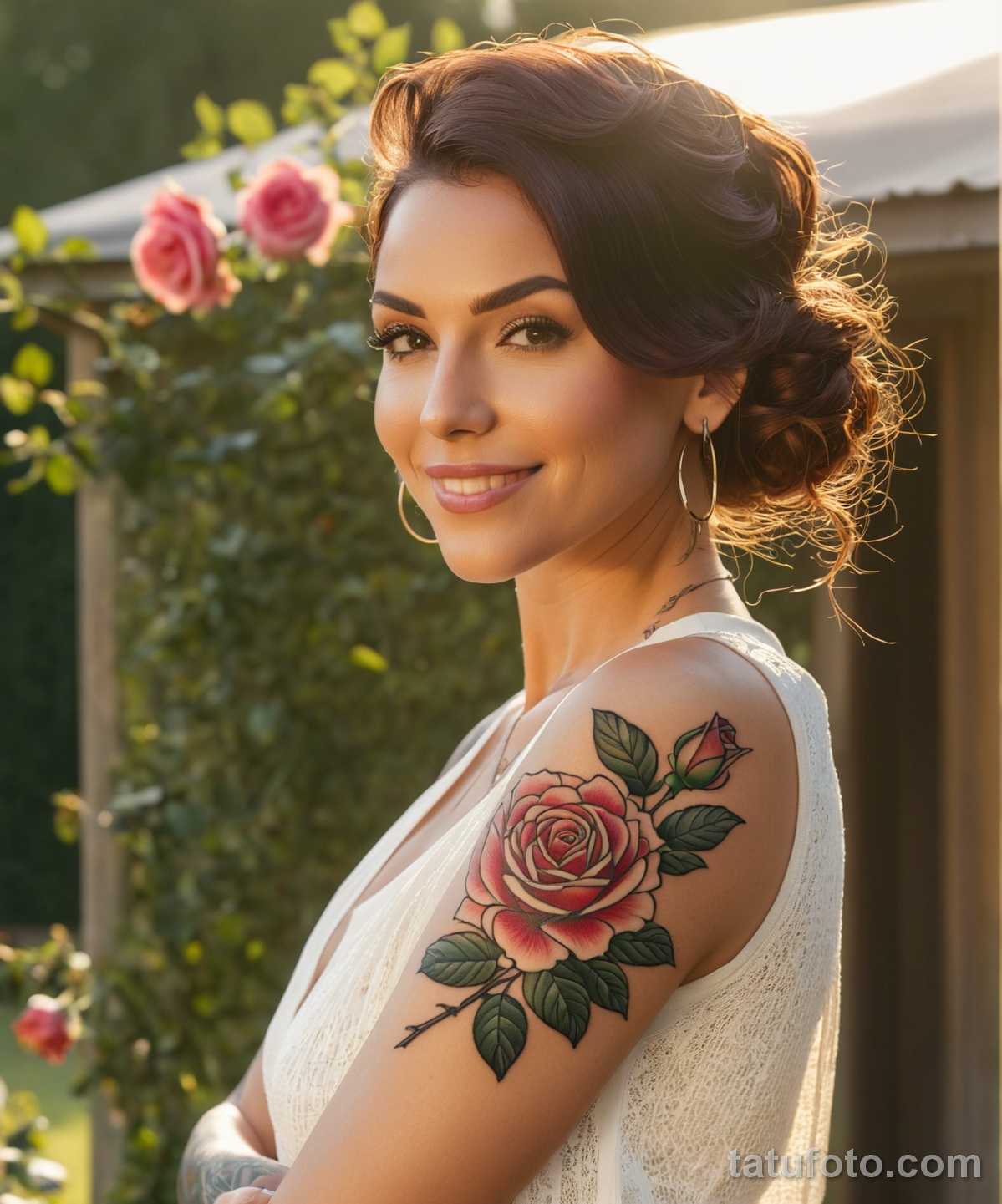 Красивая девушка с татуировкой цветок №001 - tatufoto.com 01112024