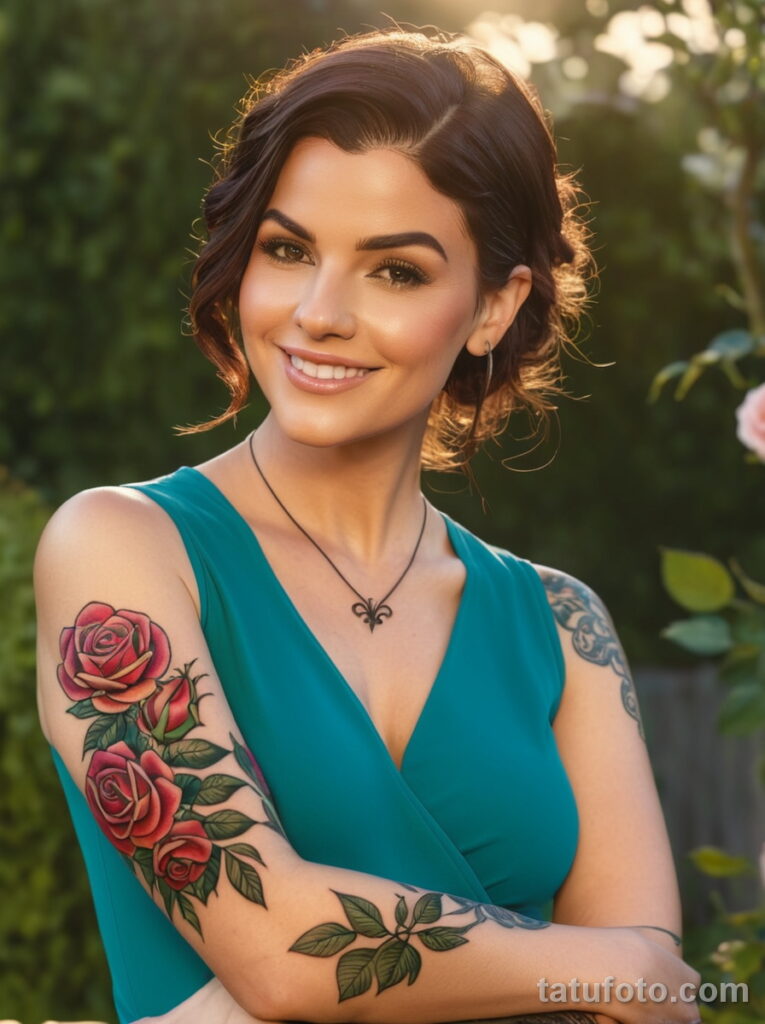 Красивая девушка с татуировкой цветок №002 - tatufoto.com 01112024