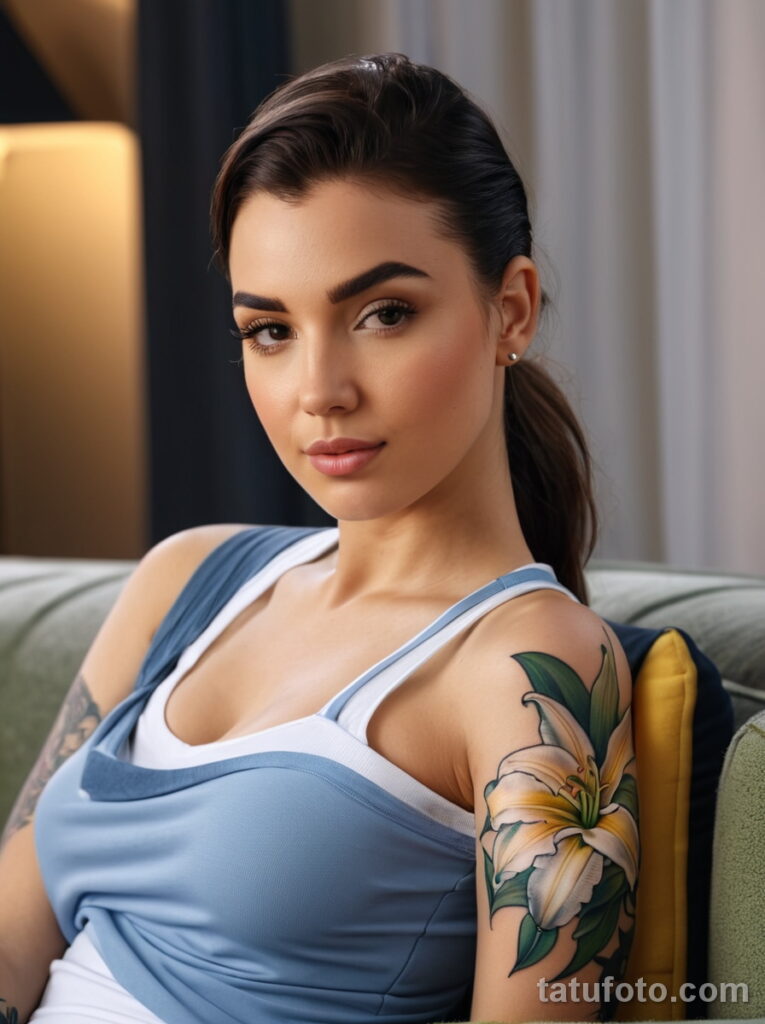 Красивая девушка с татуировкой цветок №003 - tatufoto.com 01112024