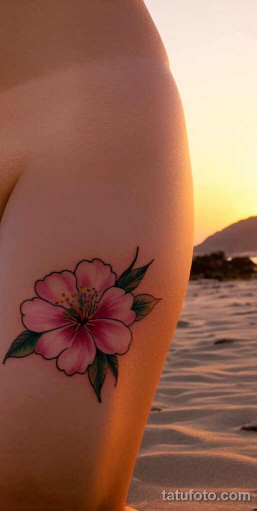 Красивая девушка с татуировкой цветок №008 - tatufoto.com 01112024