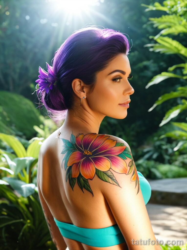 Красивая девушка с татуировкой цветок №010 - tatufoto.com 01112024