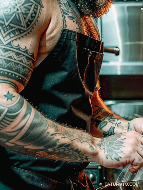 Кулинарные тату шеф-поваров - Bearded chef with dark, tatufoto.com 130