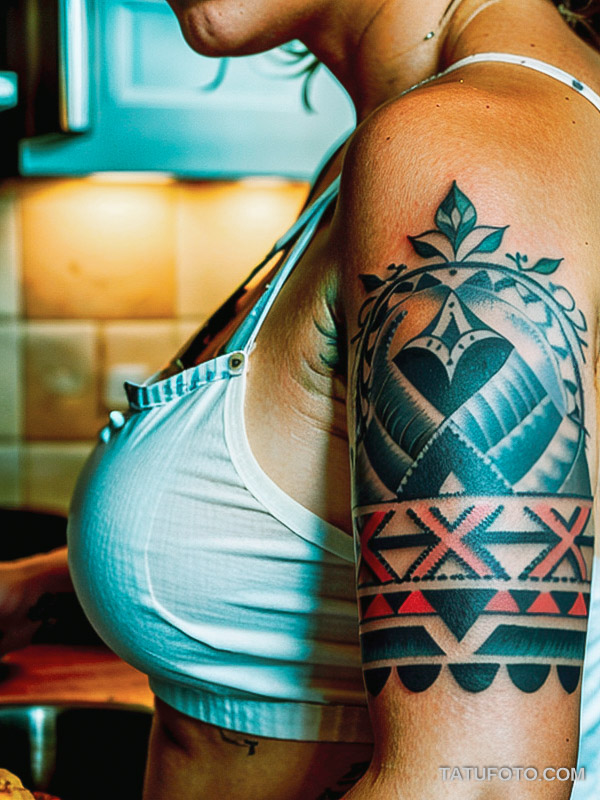 Кулинарные тату шеф-поваров - Charming female chef with a tattoo of pasta and spoon, tatufoto.com 358