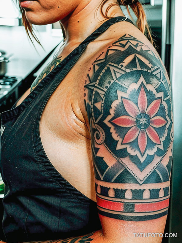 Кулинарные тату шеф-поваров - Chef with a sleeve tattoo featuring culinary tools, tatufoto.com 414