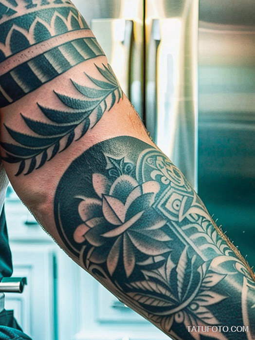 Кулинарные тату шеф-поваров - Chef with a sleeve tattoo of culinary tools and herbs, tatufoto.com 266