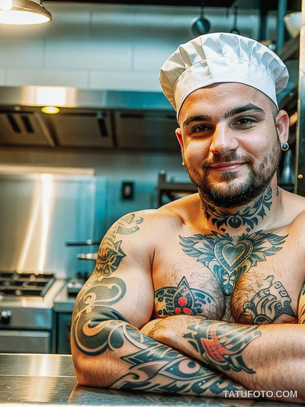 Кулинарные тату шеф-поваров - Chef with a tattoo of a fork and spoon on his wrist, tatufoto.com 342