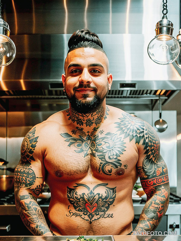 Кулинарные тату шеф-поваров - Chef with tattoos of spices and vegetables, tatufoto.com 450