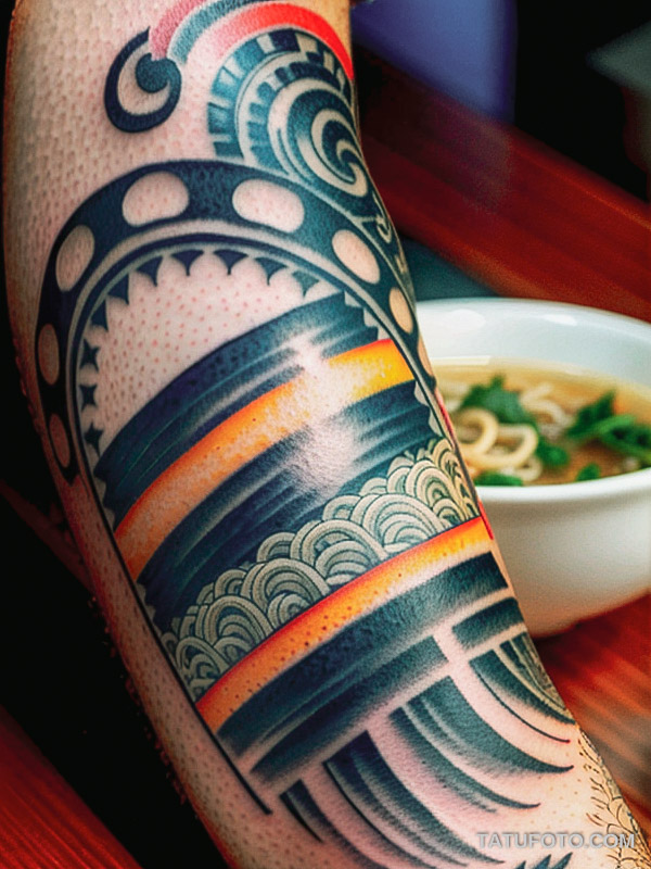Кулинарные тату шеф-поваров - Close-up of a tattoo depicting a steaming bowl of ramen, tatufoto.com 099