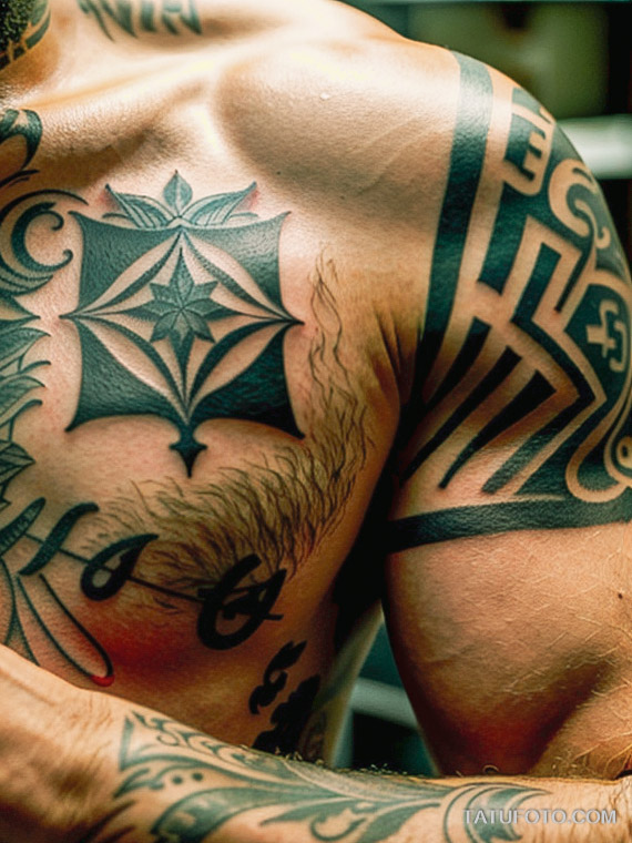Кулинарные тату шеф-поваров - Close-up of a tattoo featuring a chef's knife and fresh herbs, tatufoto.com 096