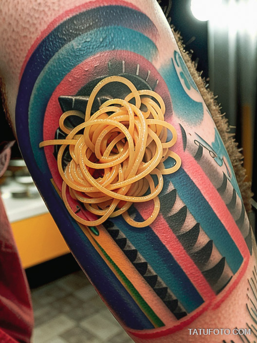 Кулинарные тату шеф-поваров - Colorful tattoo of pasta and a fork, tatufoto.com 000