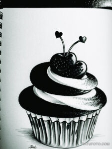 Кулинарные тату шеф-поваров - Cute sketch of a cupcake with a cherry on top, tatufoto.com 082