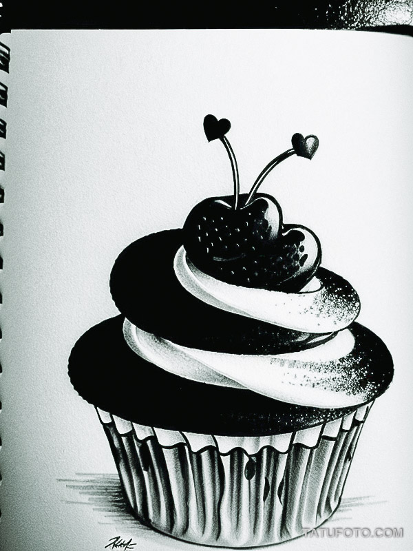 Кулинарные тату шеф-поваров - Cute sketch of a cupcake with a cherry on top, tatufoto.com 082