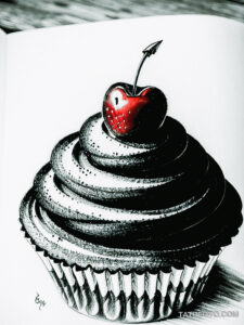 Кулинарные тату шеф-поваров - Cute sketch of a cupcake with a cherry on top, tatufoto.com 083