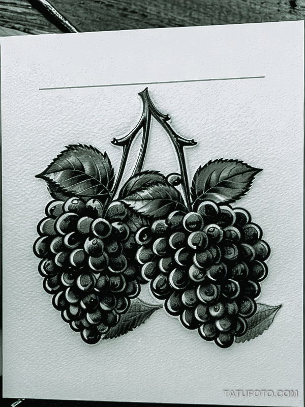 Кулинарные тату шеф-поваров - Detailed sketch of a bunch of grapes with leaves, tatufoto.com 009