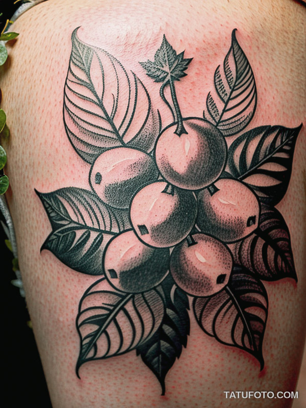 Кулинарные тату шеф-поваров - Detailed sketch of a bunch of grapes with leaves, tatufoto.com 011