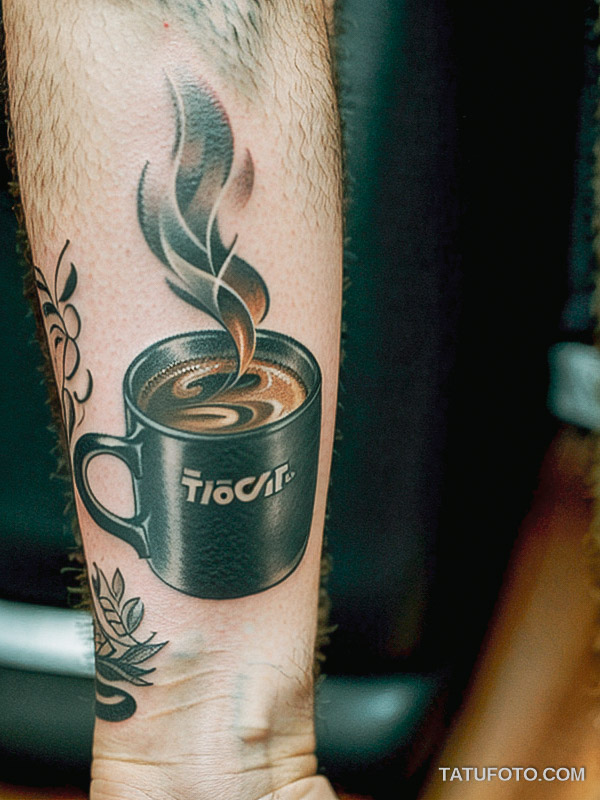 Кулинарные тату шеф-поваров - Detailed tattoo of a steaming coffee cup with beans, tatufoto.com 070