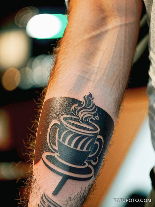 Кулинарные тату шеф-поваров - Detailed tattoo of a steaming coffee cup with beans, tatufoto.com 071