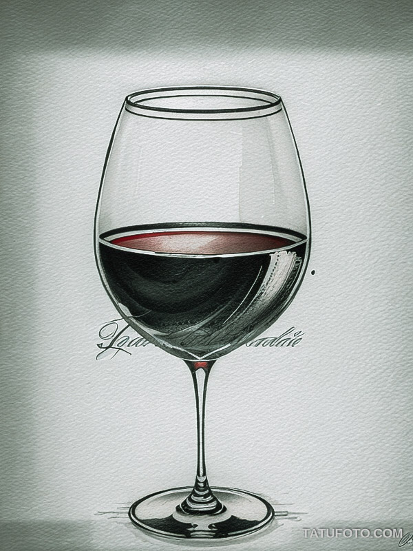 Кулинарные тату шеф-поваров - Dynamic tattoo sketch of a wine glass with splashes, tatufoto.com 351