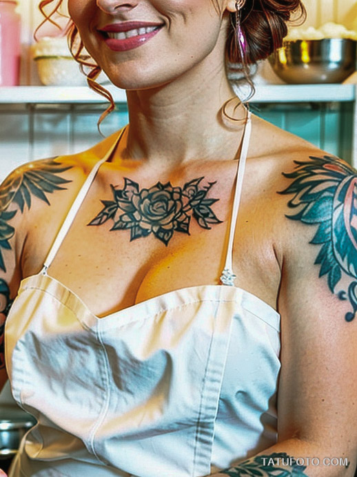 Кулинарные тату шеф-поваров - Elegant chef with a tattoo of a whisk and mixing bowl, tatufoto.com 308
