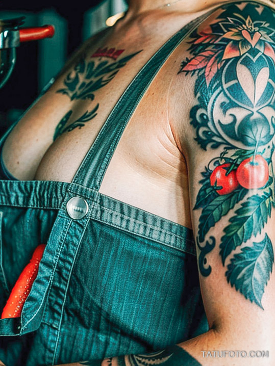Кулинарные тату шеф-поваров - Glamorous chef with a sleeve tattoo of vegetables and culinary tools, tatufoto.com 194