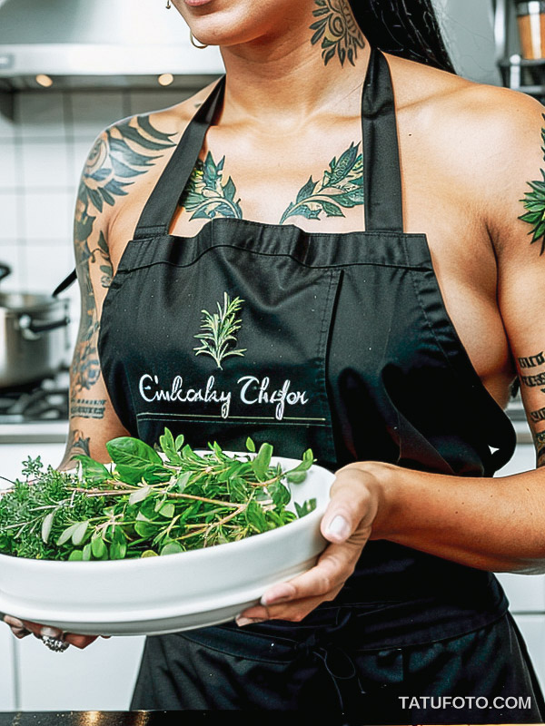 Кулинарные тату шеф-поваров - Glamorous chef with a tattoo of herbs and spices on her wrist, tatufoto.com 211