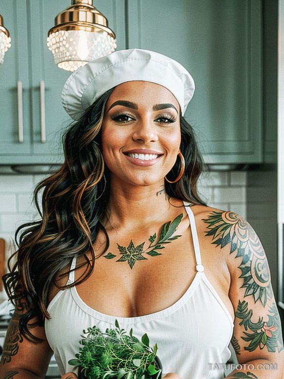 Кулинарные тату шеф-поваров - Glamorous chef with a tattoo of herbs and spices on her wrist, tatufoto.com 212