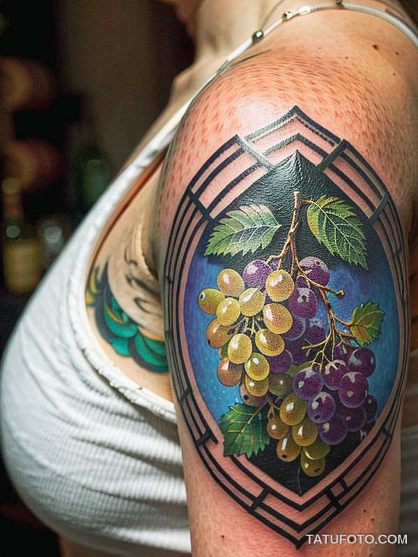Кулинарные тату шеф-поваров - Intricate tattoo of a wine glass with grapes, tatufoto.com 487