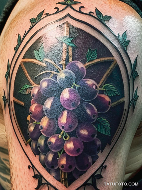 Кулинарные тату шеф-поваров - Intricate tattoo of a wine glass with grapes, tatufoto.com 489