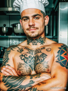 Кулинарные тату шеф-поваров - Portrait of a chef with culinary tattoos on forearms, tatufoto.com 041