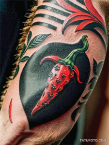 Кулинарные тату шеф-поваров - Realistic tattoo of chili peppers in different colors, tatufoto.com 379