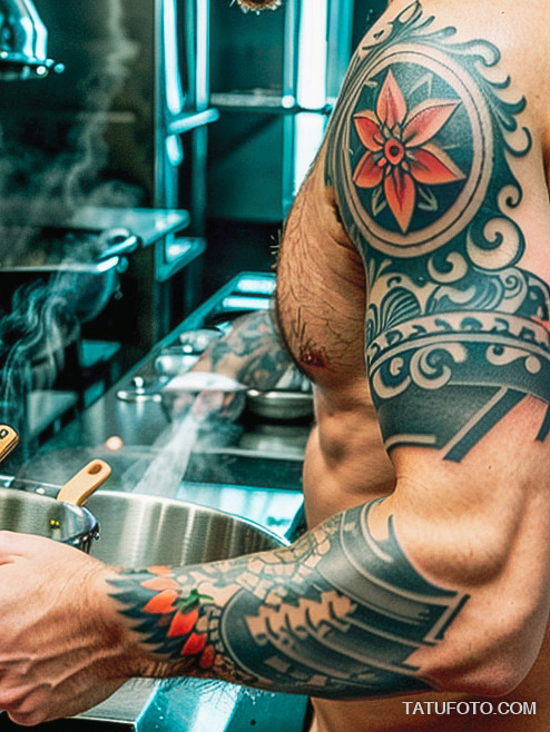Кулинарные тату шеф-поваров - Side view of a chef with culinary tattoos, tatufoto.com 206