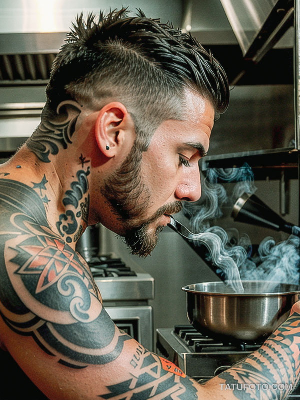 Кулинарные тату шеф-поваров - Side view of a chef with culinary tattoos, tatufoto.com 207