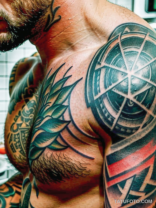 Кулинарные тату шеф-поваров - Side view of a chef with vegetable tattoos, tatufoto.com 516