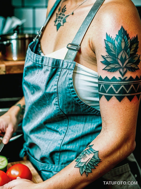 Кулинарные тату шеф-поваров - Stylish chef with a small tattoo of a knife and fork, tatufoto.com 170