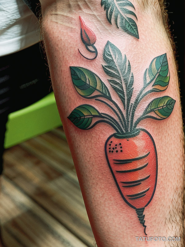 Кулинарные тату шеф-поваров - Tattoo of a carrot and radishes, tatufoto.com 347