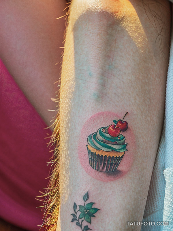 Кулинарные тату шеф-поваров - Tattoo of a cupcake with a cherry on top, tatufoto.com 562