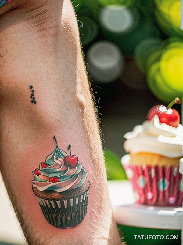 Кулинарные тату шеф-поваров - Tattoo of a cupcake with a cherry on top, tatufoto.com 563