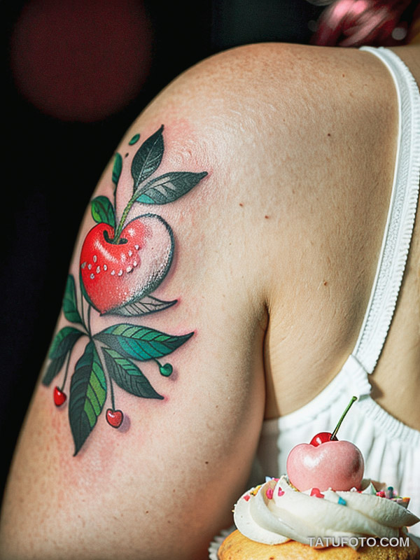 Кулинарные тату шеф-поваров - Tattoo of a cupcake with a cherry on top, tatufoto.com 564